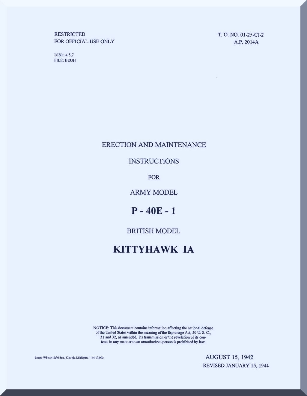 Curtiss P-40 Tomahawk / Kittyhawk Aircraft Manuals Bundle - Download