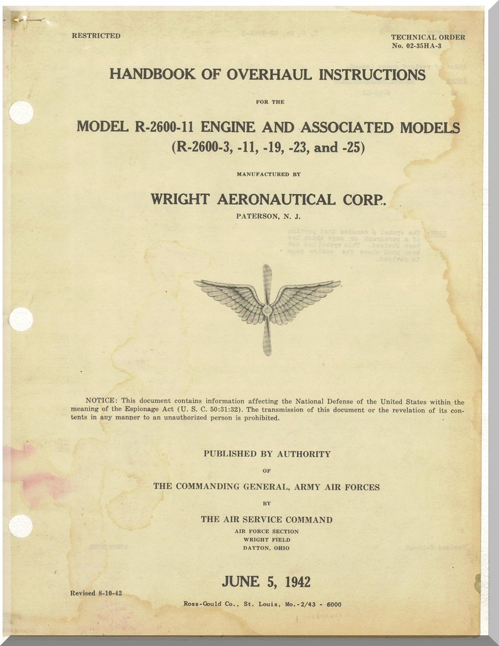 Wright R-2600 " Cyclone 14 " Aircraft Engine Manuals Bundle - Download