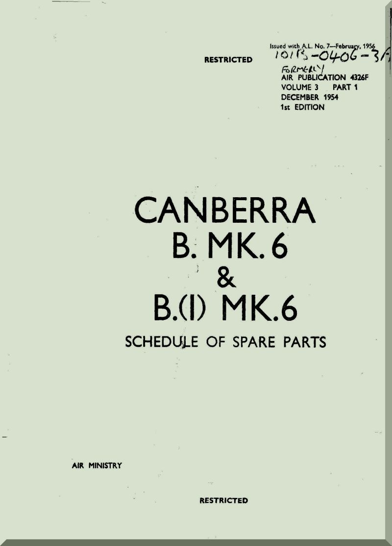 English Electric Canberra Aircraft Collection of Manuals Bundle - Download