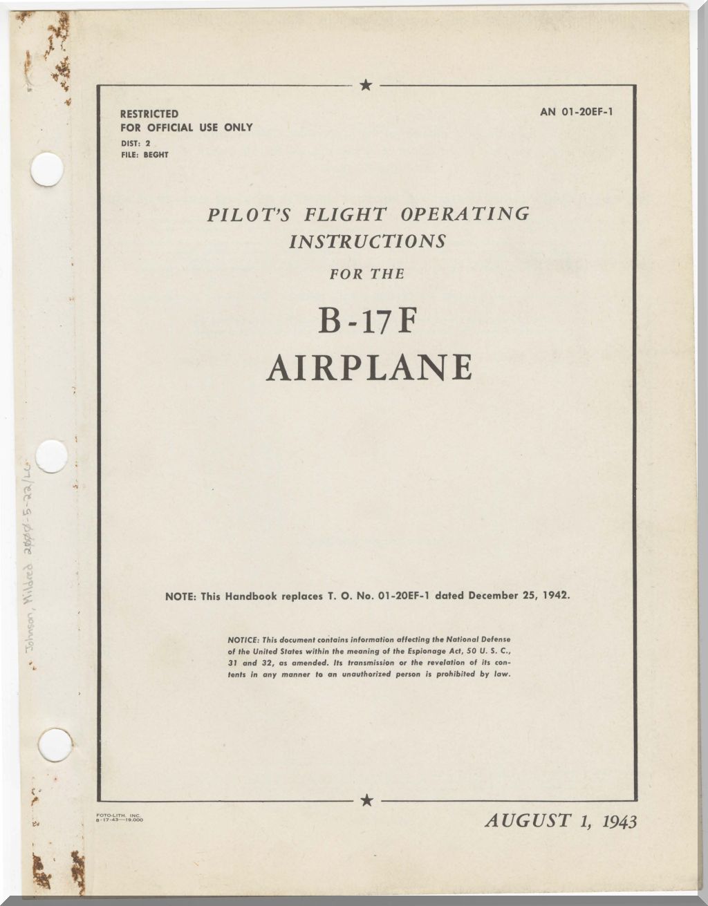 Boeing B-17 B17 Aircraft Airplane Manuals - Download