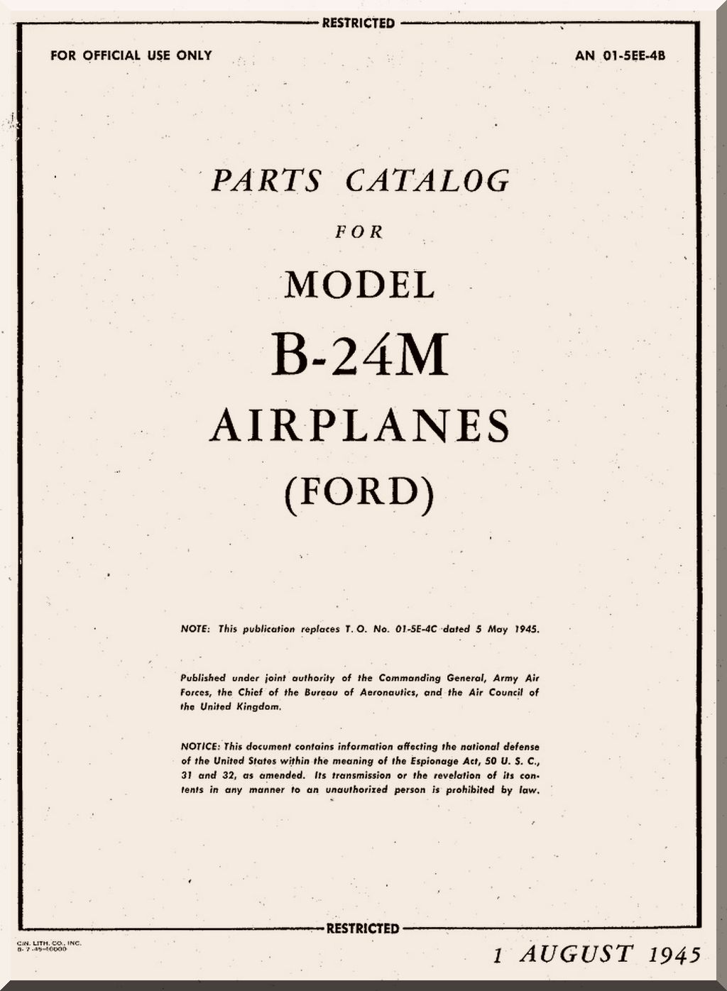 Consolidated Vultee B24 B-24  Aircraft  Manuals Bundle - Download -