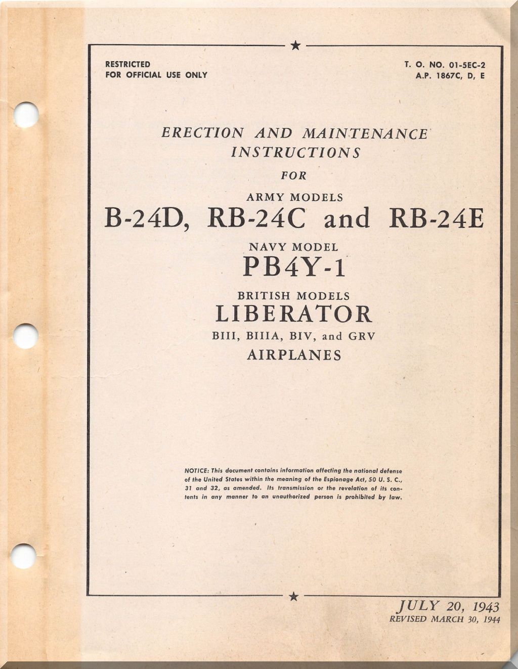 Consolidated Vultee B24 B-24  Aircraft  Manuals Bundle - Download -