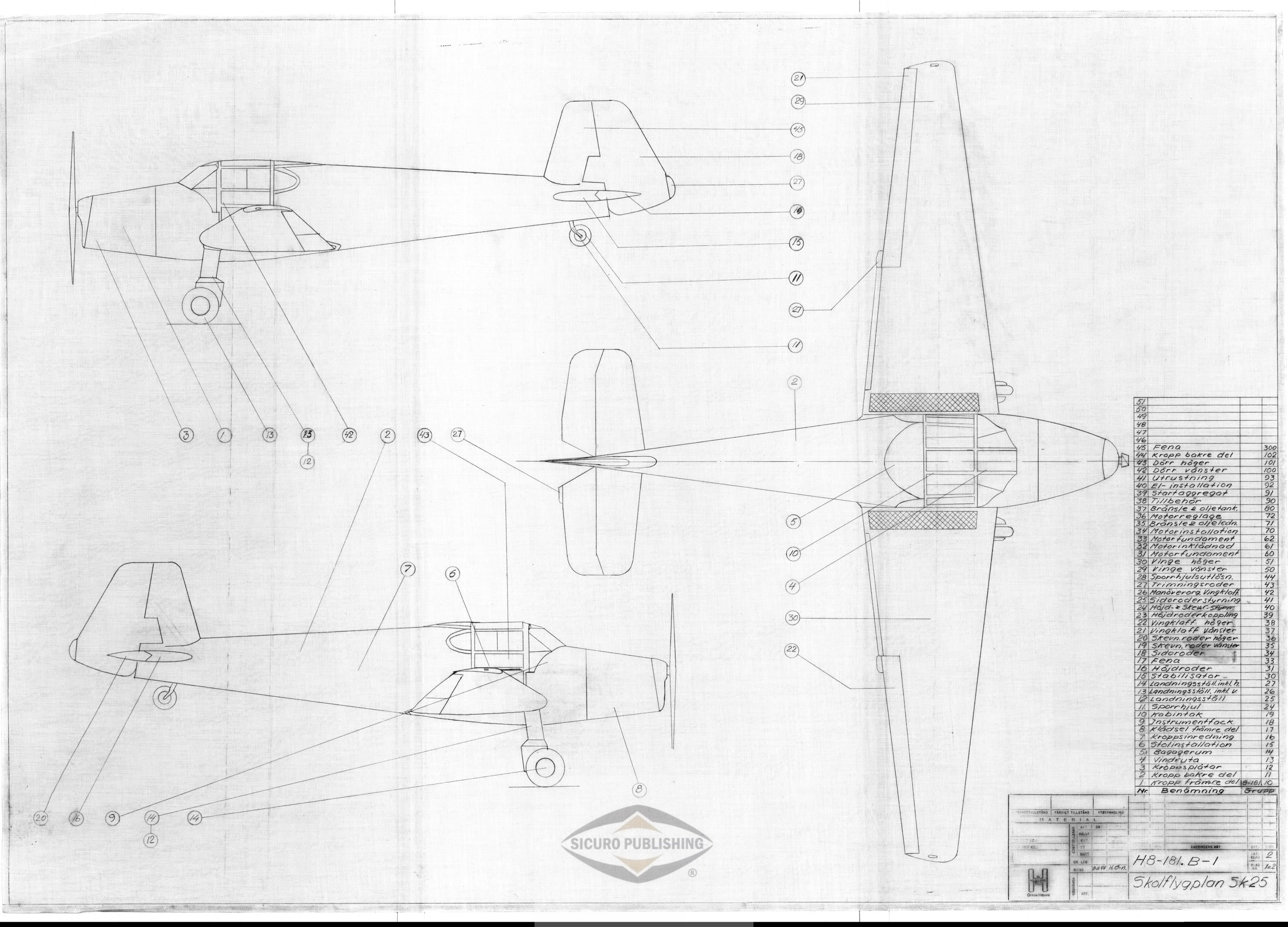 Bucker SK25 Aircraft Blueprints Engineering Construction Drawings - Download