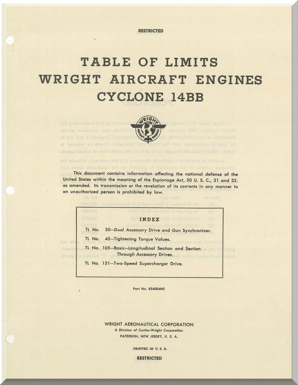 Wright R-2600 " Cyclone 14 " Aircraft Engine Manuals Bundle - Download