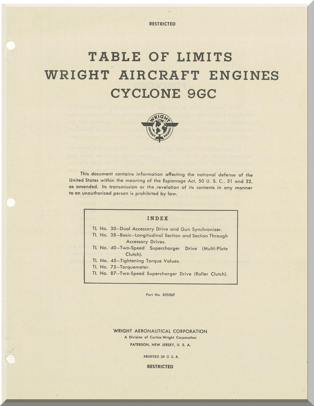 Wright R-1820 " Cyclone 9 " Aircraft Engine Manuals Bundle - Download