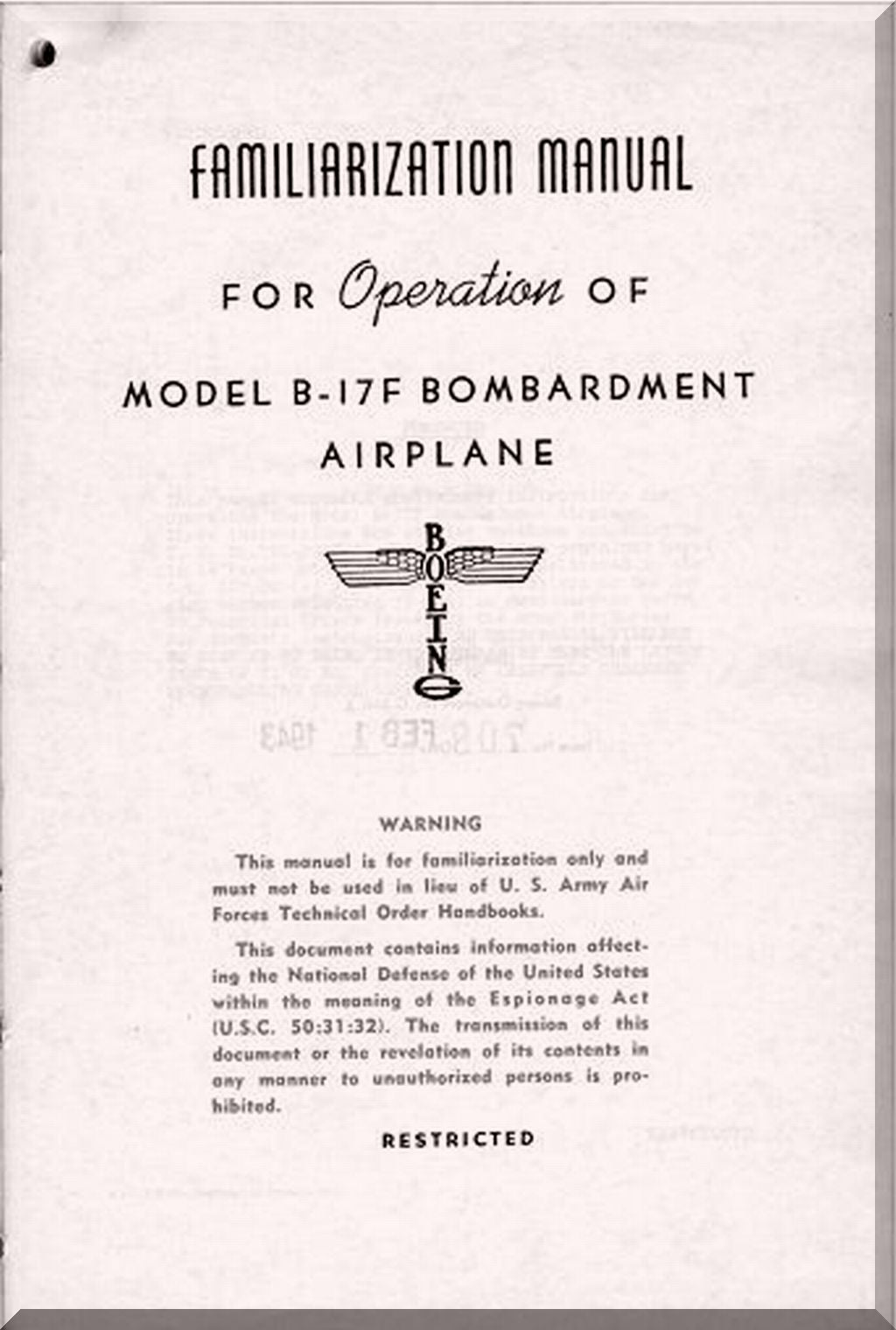 Boeing B-17 B17 Aircraft Airplane Manuals - Download