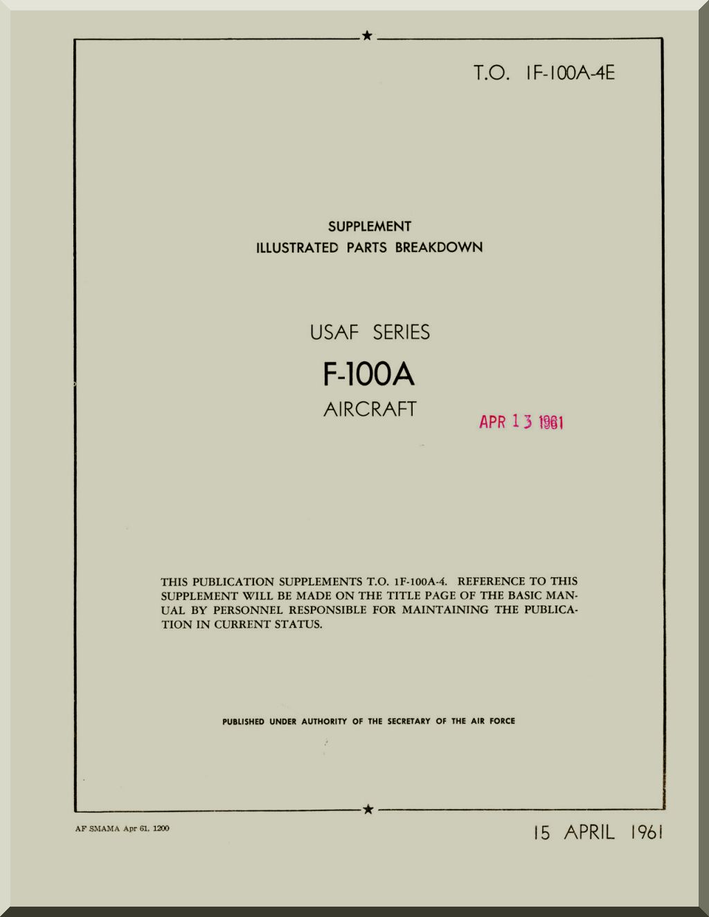 North American Aviation F-100 " Super Sabre " Aircraft Manuals Bundle - Download