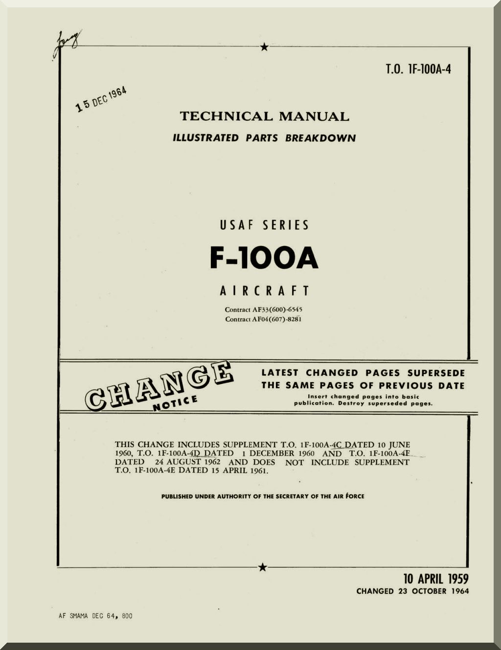 North American Aviation F-100 " Super Sabre " Aircraft Manuals Bundle - Download