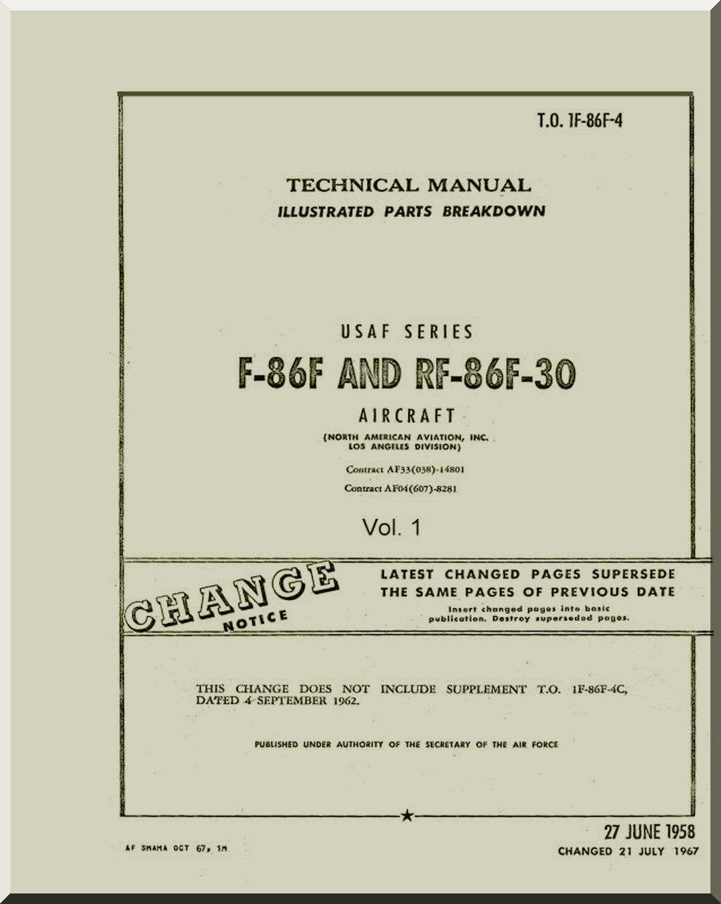 North American Aviation F-86 "Sabre"  Aircraft  Manuals Bundle - Download -