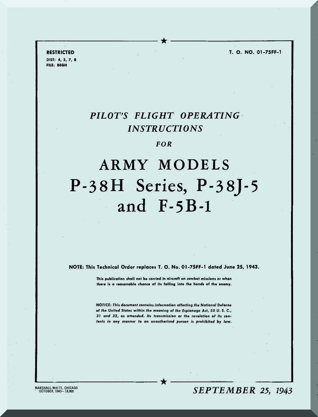 Lockheed P38 P-38 " Lighting " Aircraft Manuals Bundle - Download