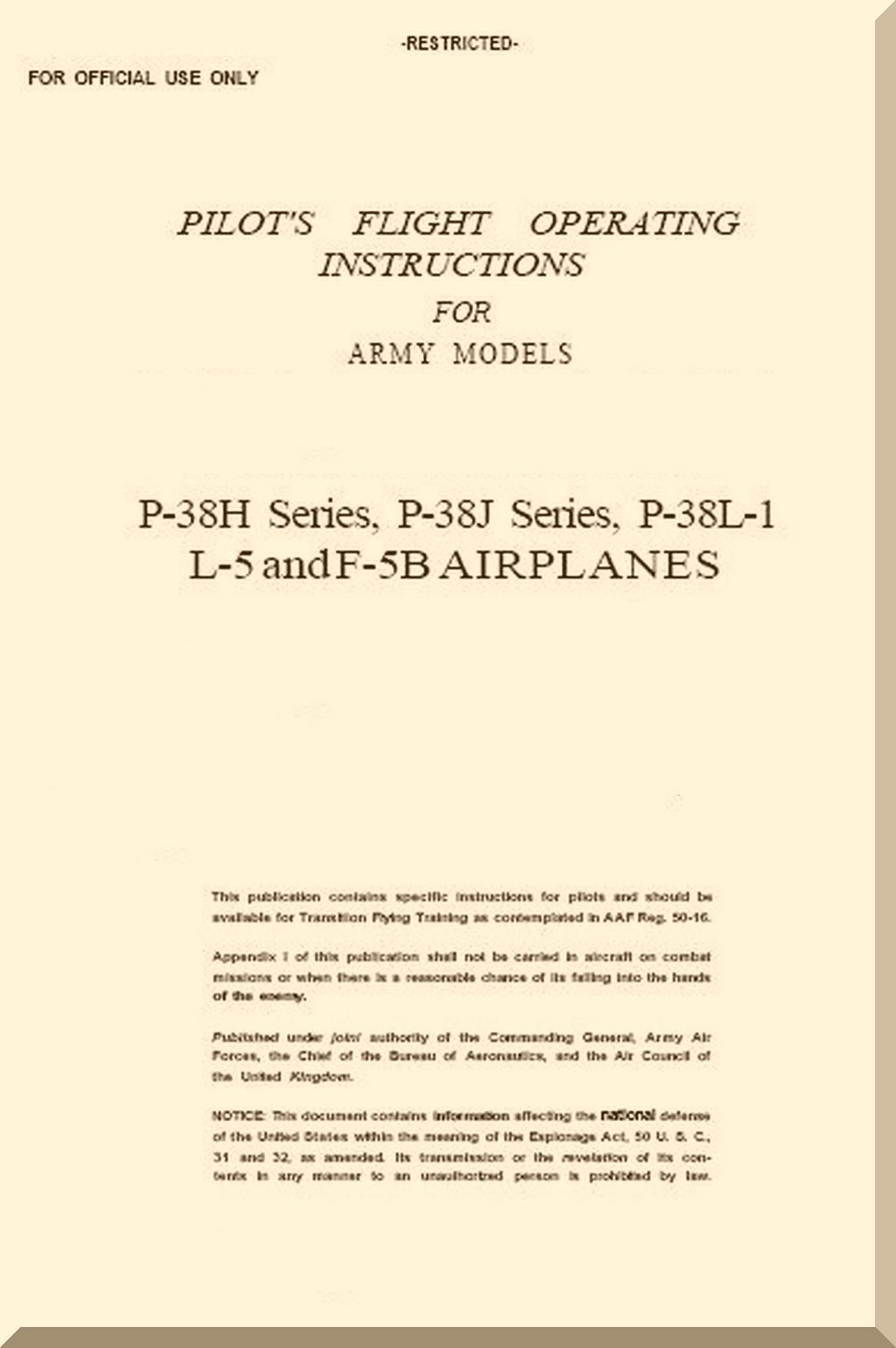 Lockheed P38 P-38 " Lighting " Aircraft Manuals Bundle - Download
