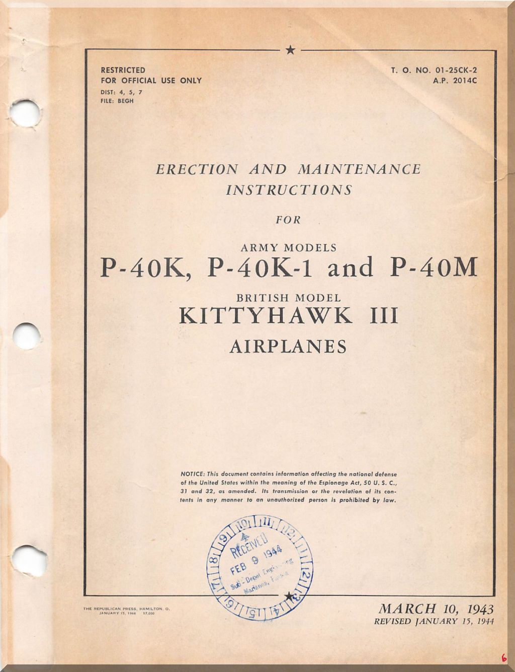 Curtiss P-40 Tomahawk / Kittyhawk Aircraft Manuals Bundle - Download