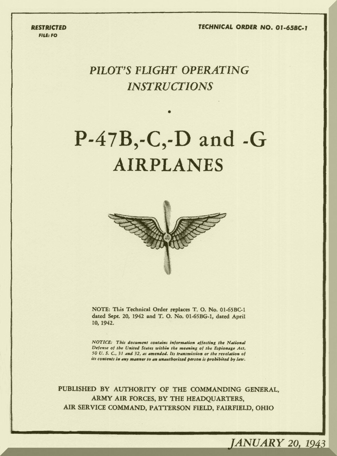 Republic Aviation P-47 " Thunderbolt, JAG " Aircraft Manuals Bundle - Download