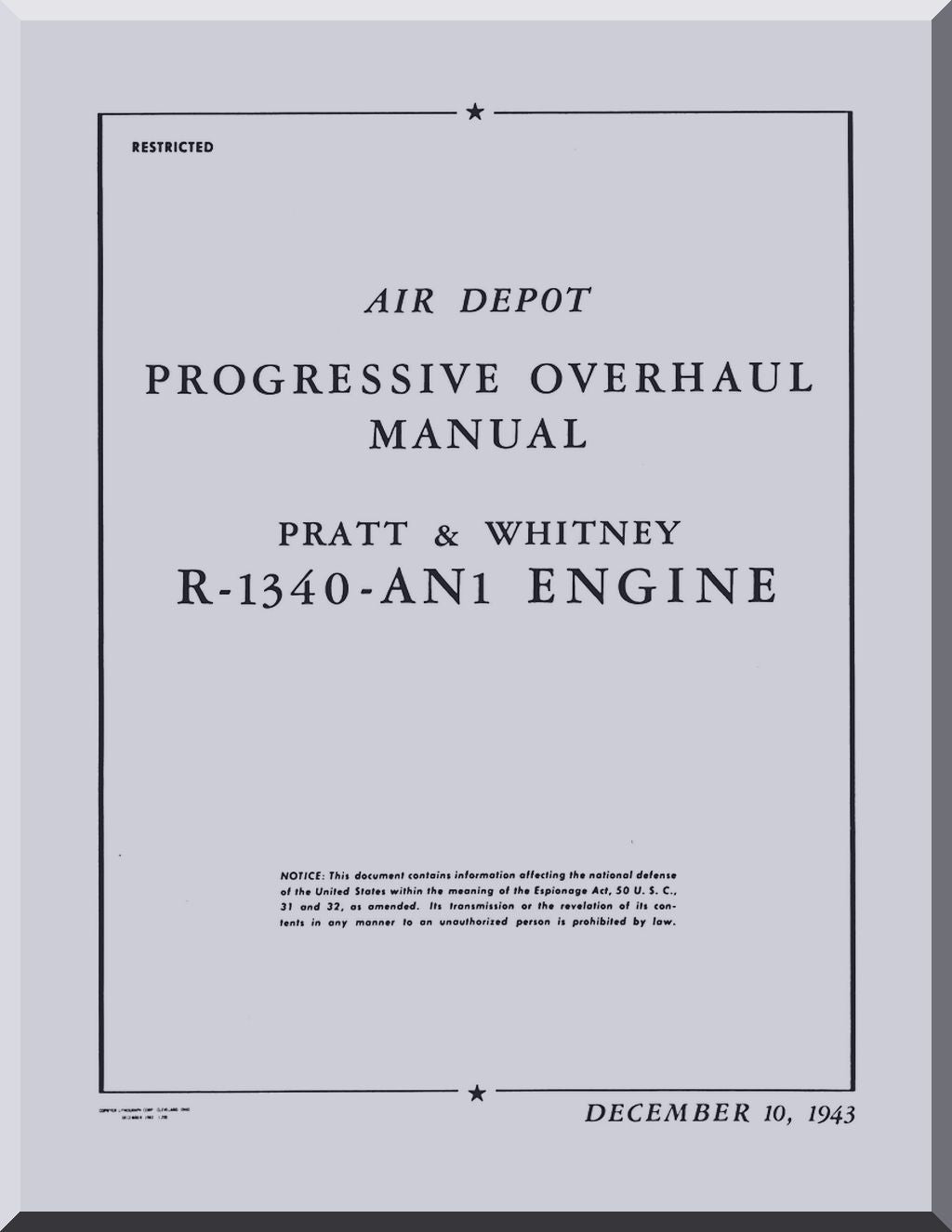 Pratt & Whitney R-1340 " Wasp " Aircraft Engine Manuals Bundle - Download