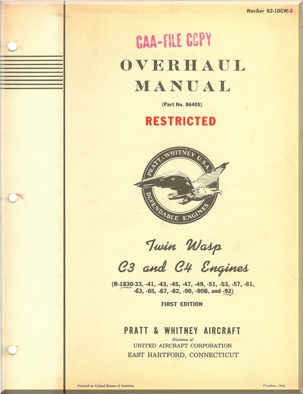 Pratt & Whitney R-1830 " Twin Wasp " Aircraft Engine Manuals Bundle - Download
