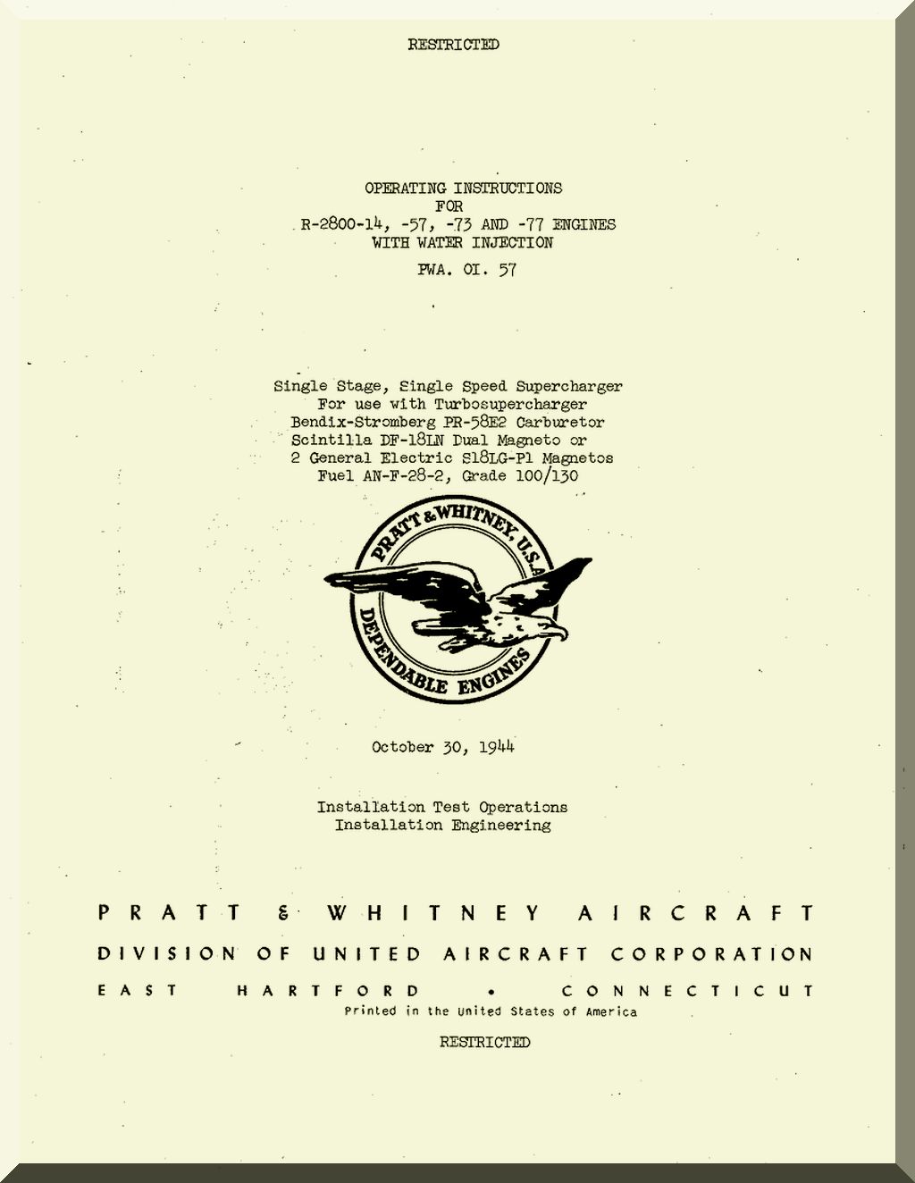 Pratt & Whitney R-2800 " Double Wasp " Aircraft Engine Manuals Bundle - Download