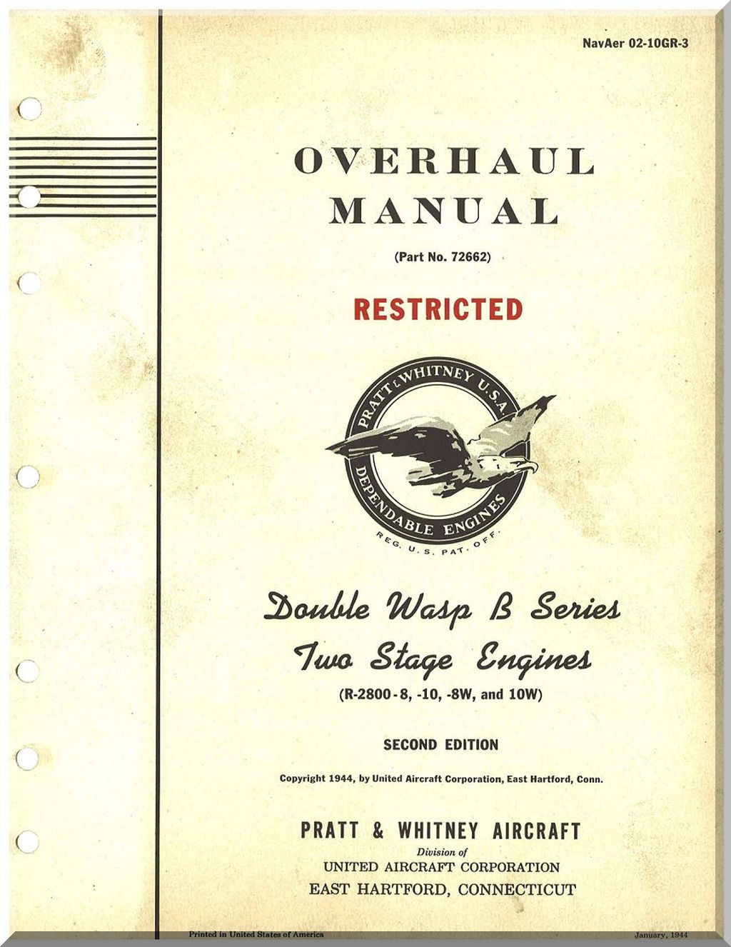 Pratt & Whitney R-2800 " Double Wasp " Aircraft Engine Manuals Bundle - Download