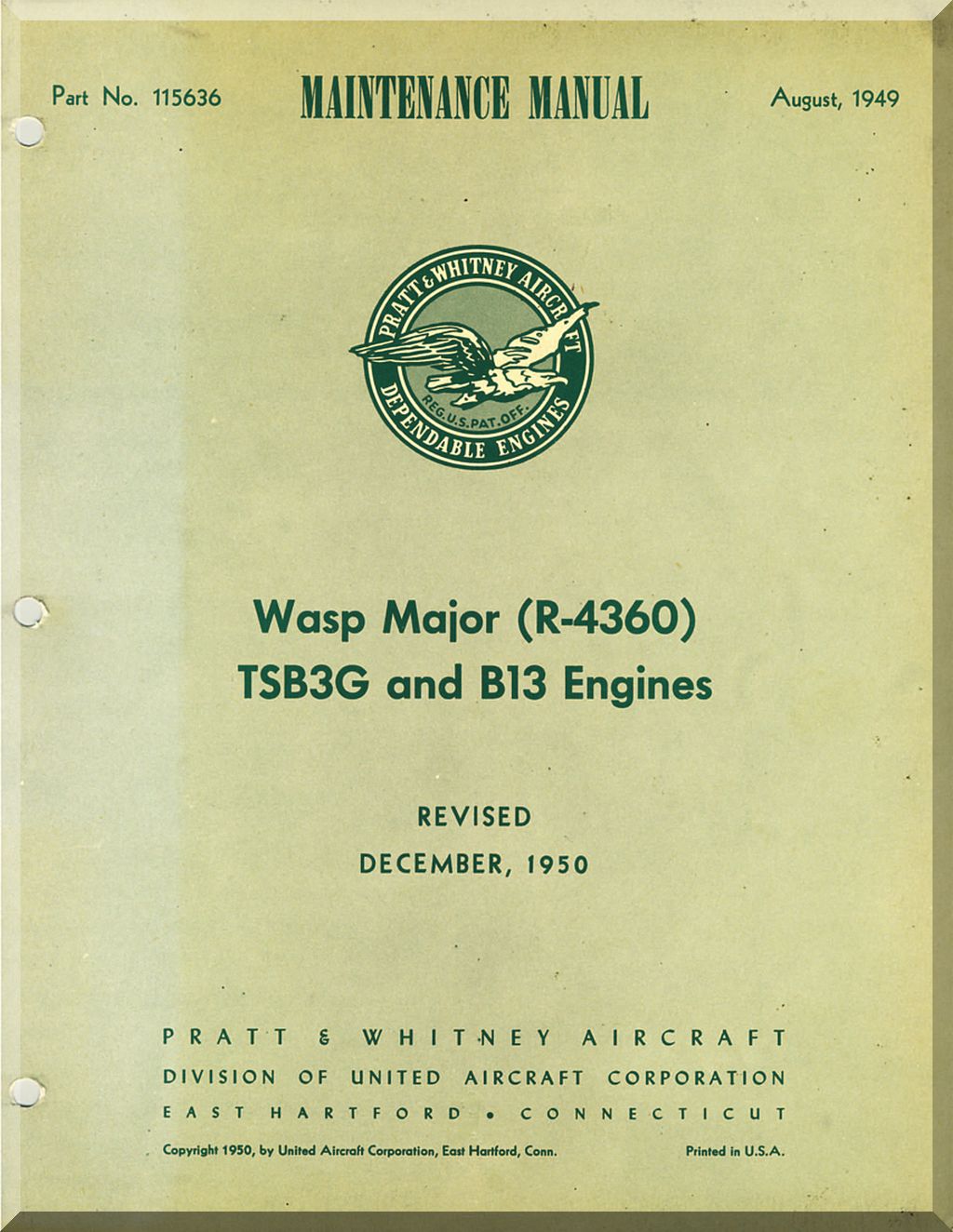 Pratt & Whitney R-4360 " Wasp Major " Aircraft Engine Manuals Bundle - Download -