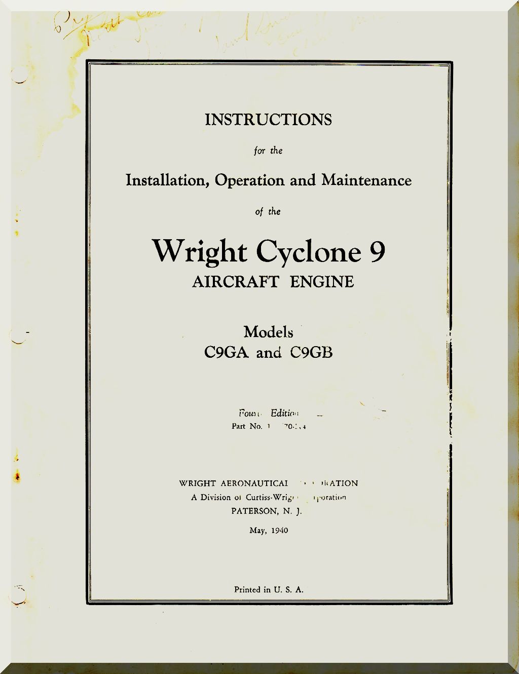 Wright R-1820 " Cyclone 9 " Aircraft Engine Manuals Bundle - Download