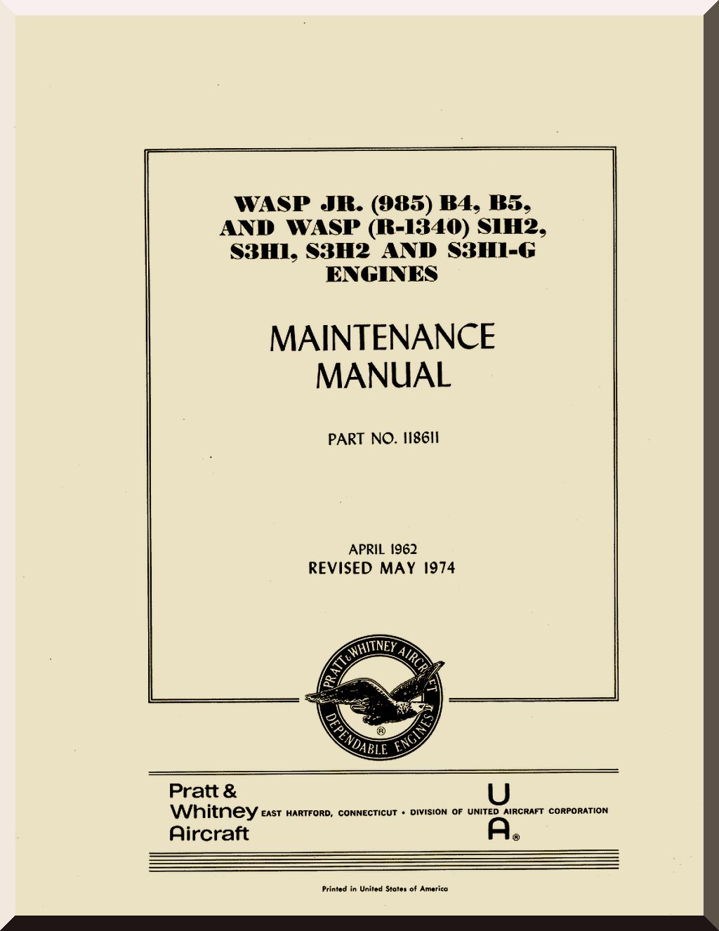 Pratt & Whitney R-985 " Wasp Jr " Aircraft Engine Manuals Bundle - Download
