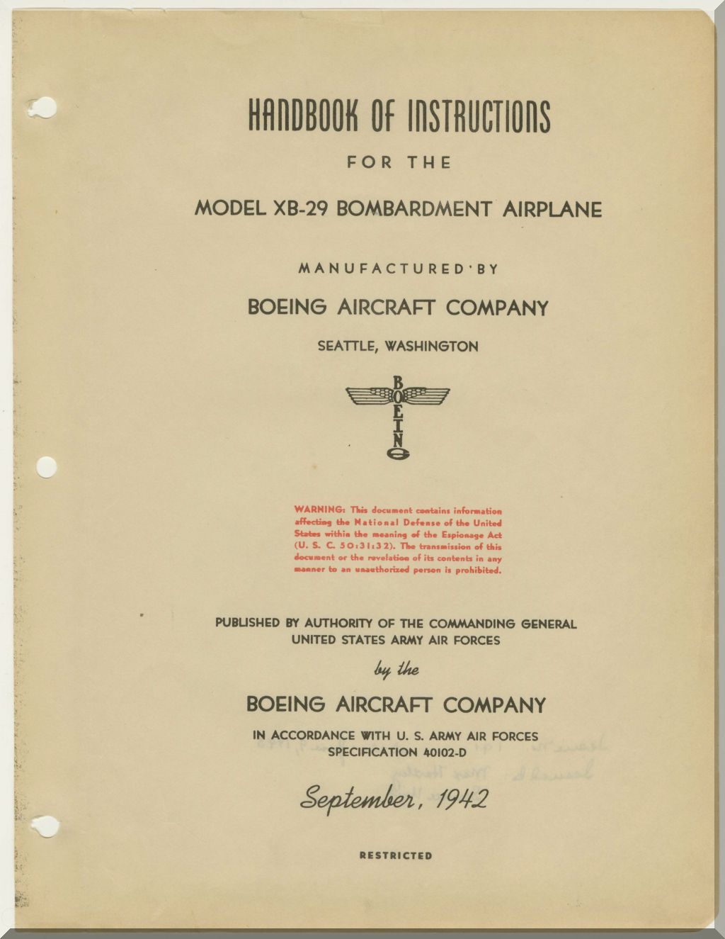 Boeing B-29 B29 Aircraft Airplane Manuals Bundle - Download