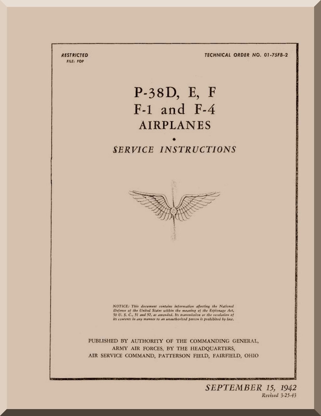 Lockheed P38 P-38 " Lighting " Aircraft Manuals Bundle - Download