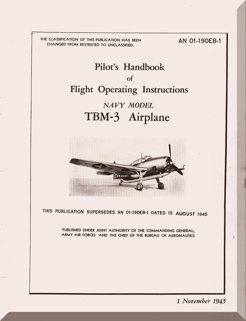Pilot's Handbook of Flight Operating Instructions for Navy Model TBM-3 Airplane on a white background