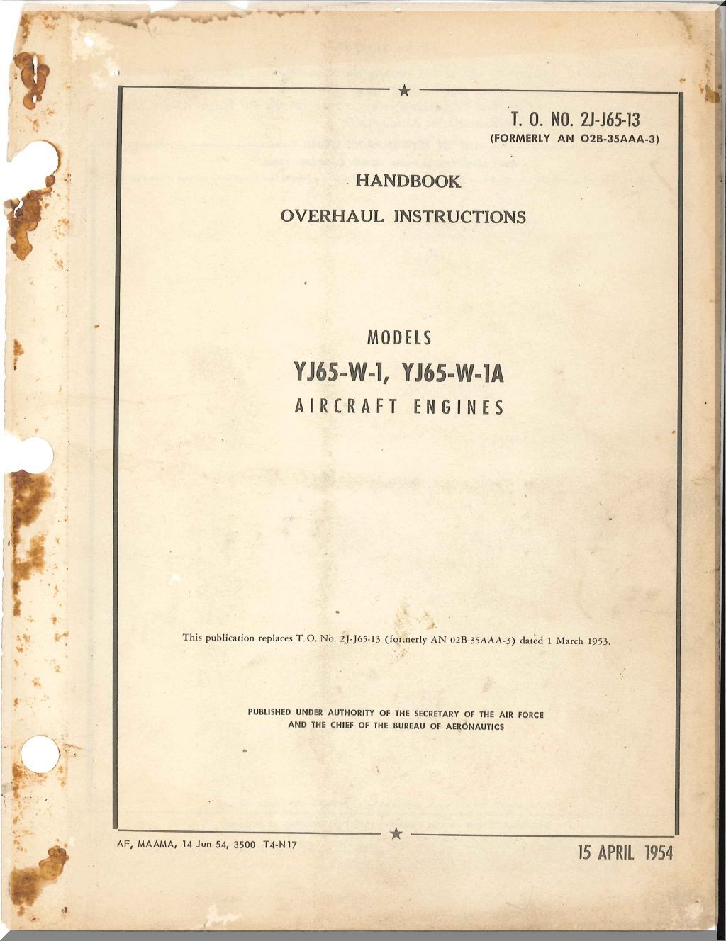 Wright Siddeley J65 Sapphire Aircraft Engines Manuals and Data Collection