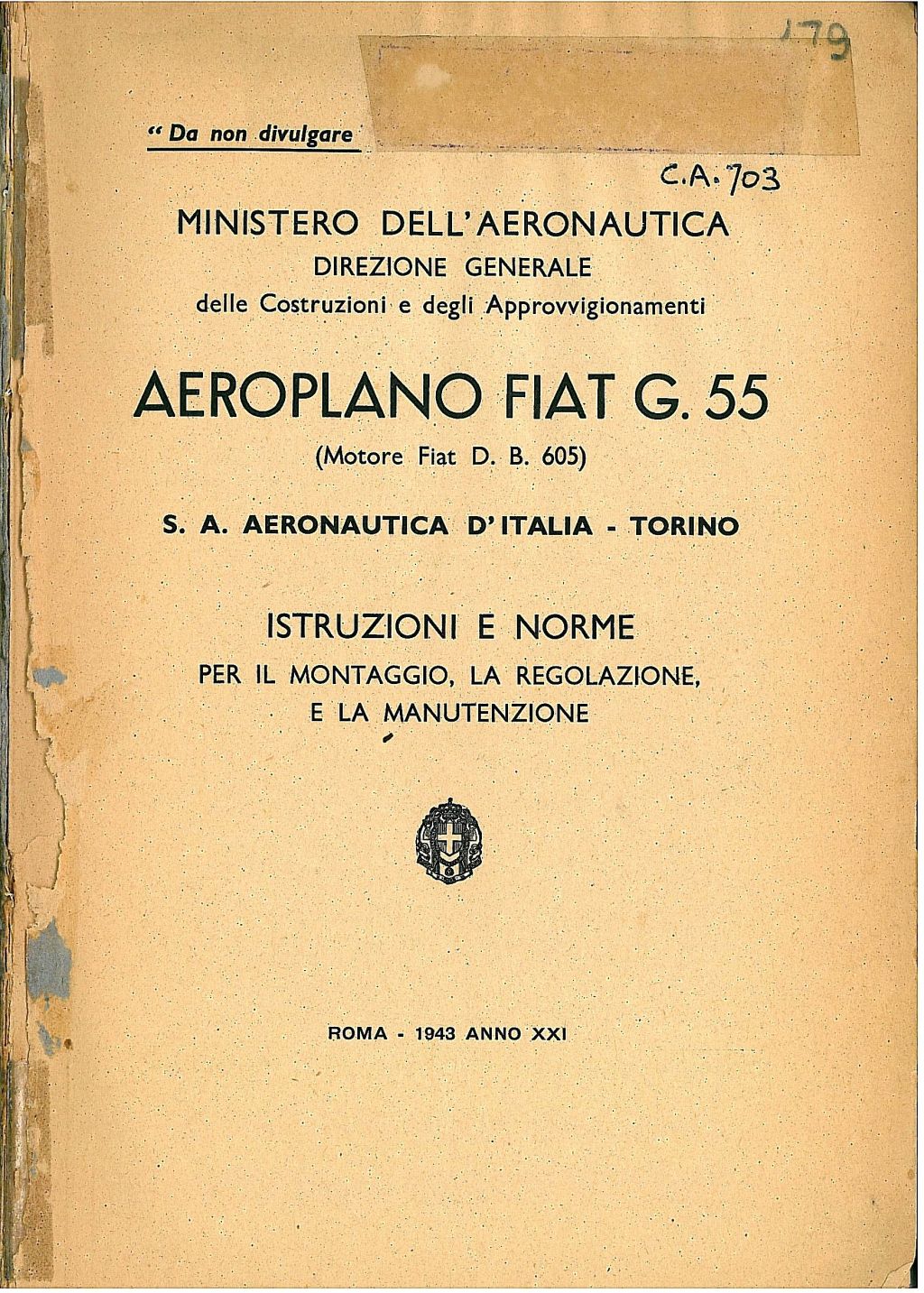 Fiat Aviazione G.55 Centauro Aircraft Manuals Collection - Digital Download