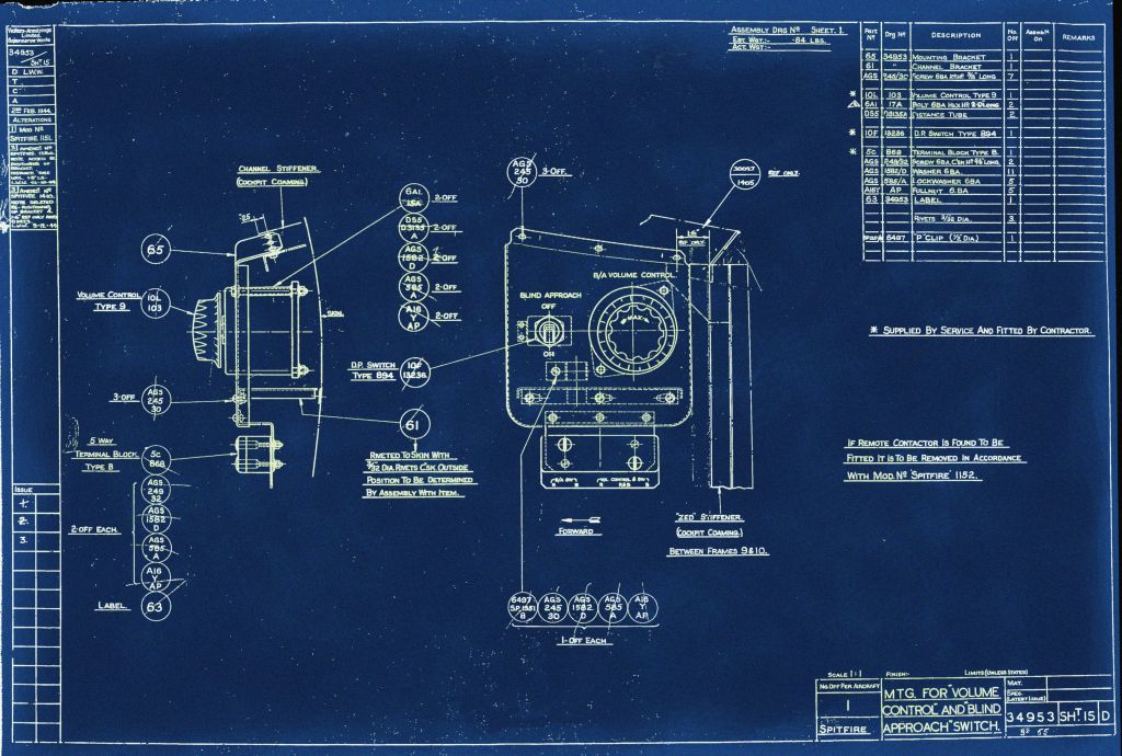 Supermarine Spitfire Mk.XI through Mk.XXIV Aircraft Blueprints Engineering Drawings