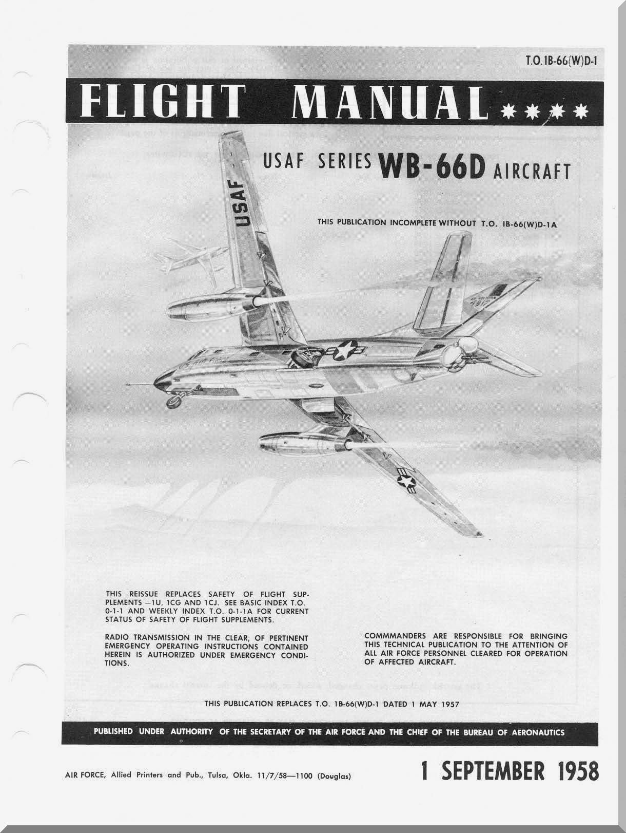 Douglas WB-66 D Aircraft Flight Manual - T.O. 1B-66(W)-1 -1958