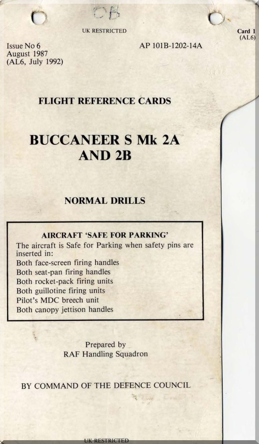 Blackburn Buccaneer S Mk.2 and Mk2A    Aircraft   Flight Reference Cards Manual - - AP 101B-1202-314A -1987