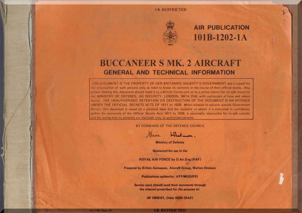Blackburn Buccaneer   S Mk2  Aircraft   Servicing Manual - Cover 1 - AP 101B-1202-1A -1988