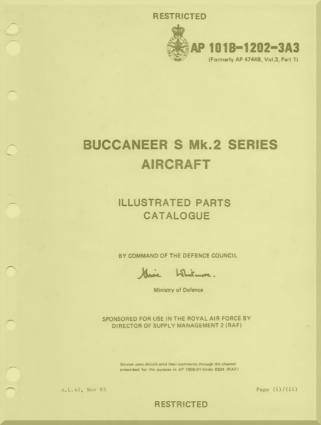 Blackburn Buccaneer S Mk.2   Aircraft   Illustrated Parts Catalogue Manual - - AP 101B-1202-3A1 -1985