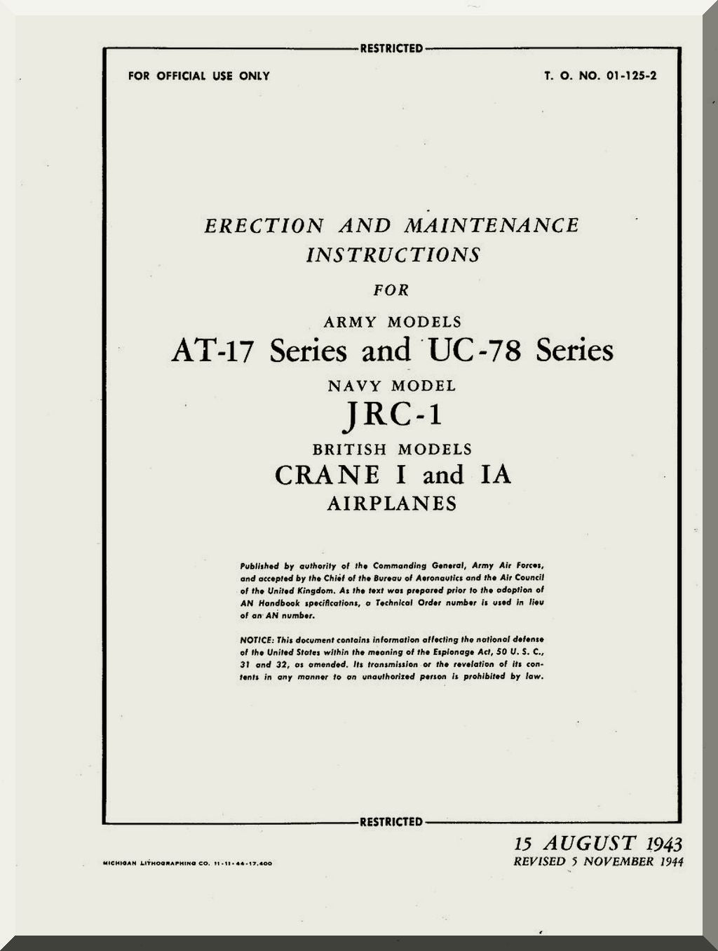 Cessna T-50 / AT-8 / AT-17 Bobcat Aircraft Manuals Collection