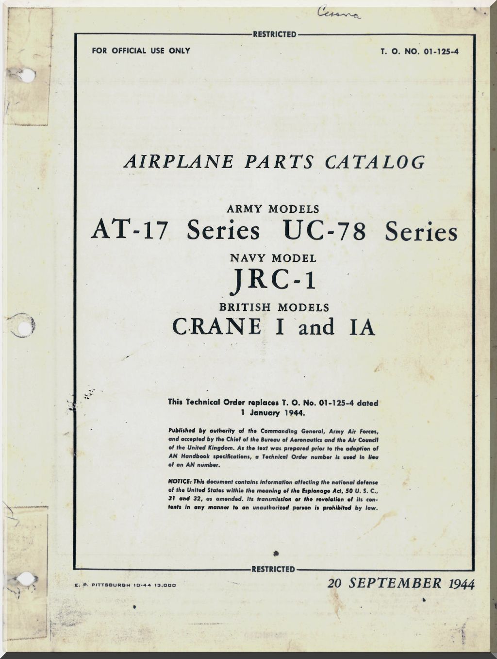 Cessna T-50 / AT-8 / AT-17 Bobcat Aircraft Manuals Collection