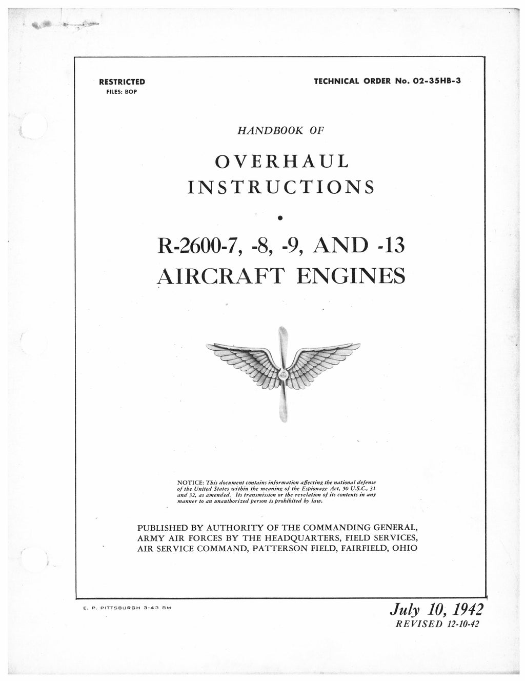 Wright R-2600 Cyclone 14 Aircraft Engine Manuals Collection