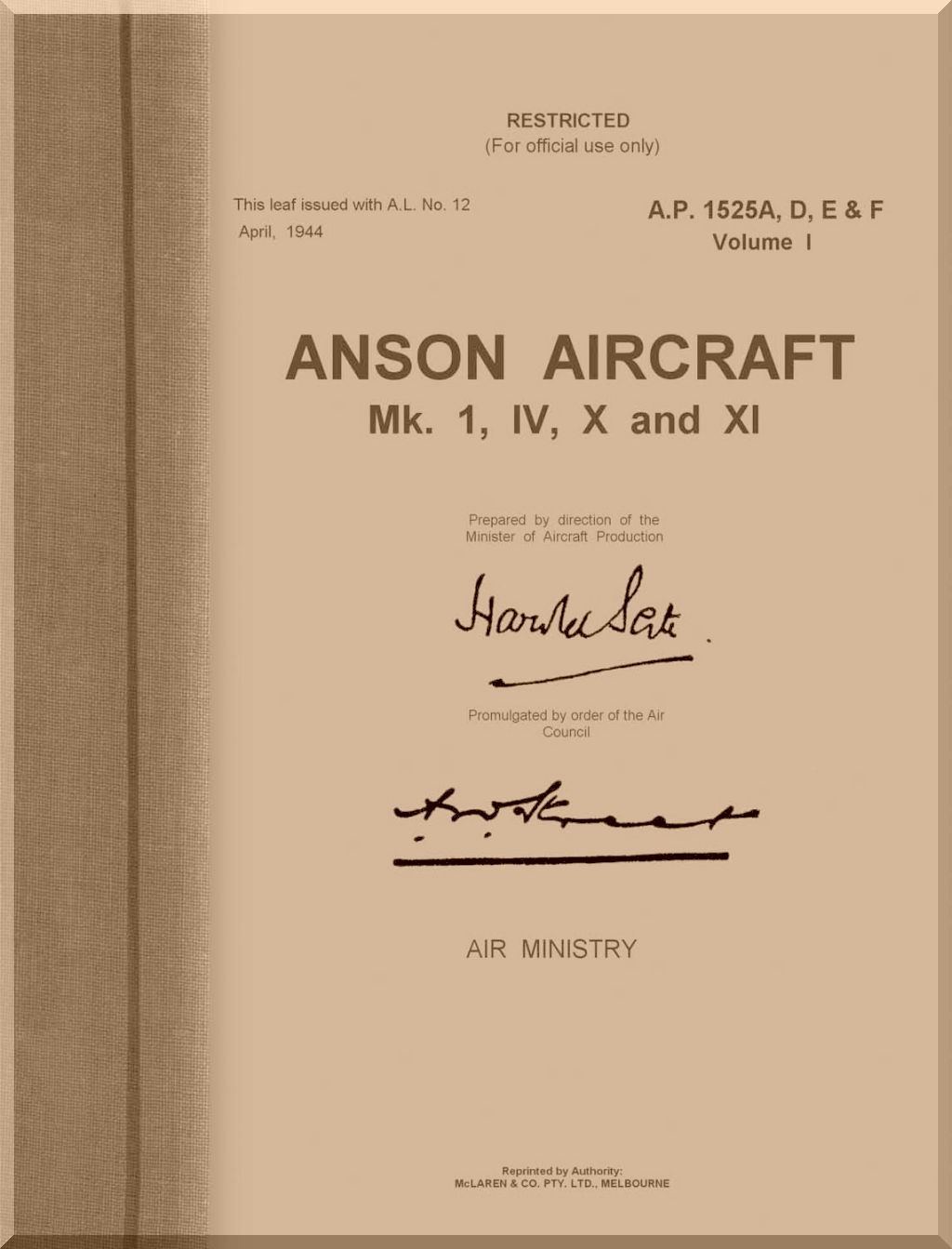 AVRO 652 Anson Aircraft Manuals Collection - Digital Download -