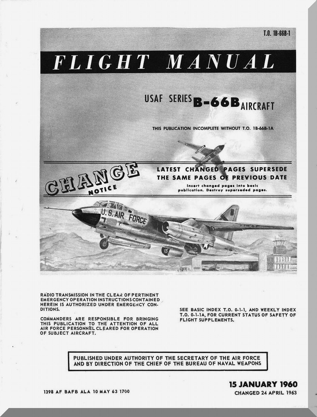 Flight manual cover for USAF Series B-66B Aircraft with airplane illustration and text.