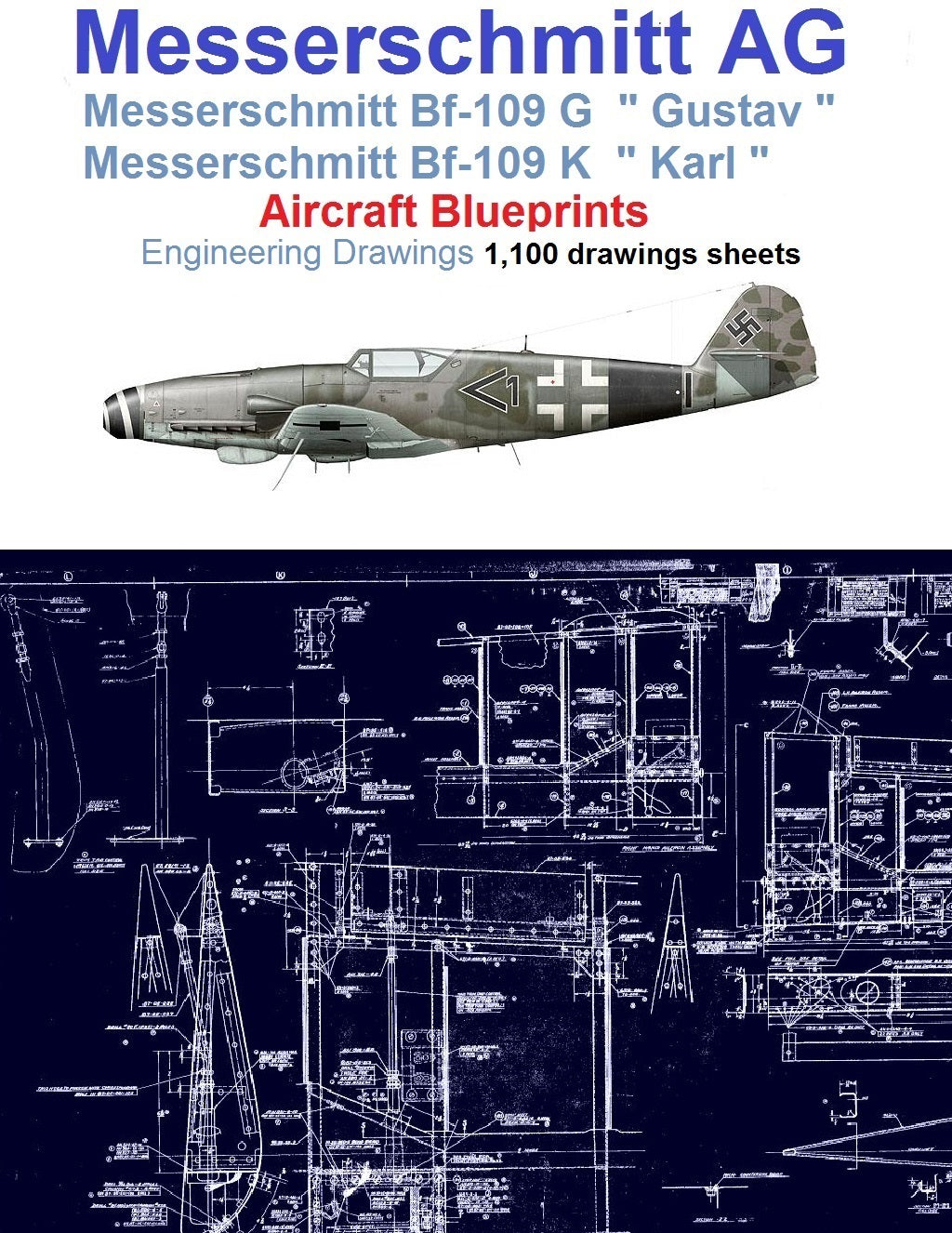 Messerschmitt Bf-109 G K Aircraft Blueprints Engineering Drawings - Download