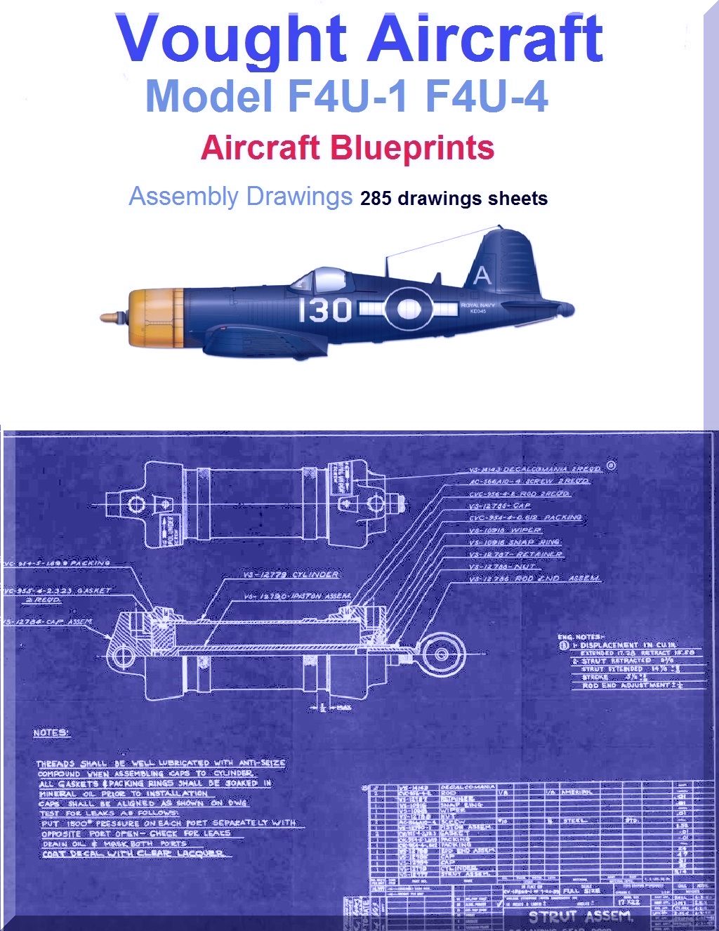 Vought F4U-1 F4U-4 Aircraft Blueprints Assembly Drawings - Download