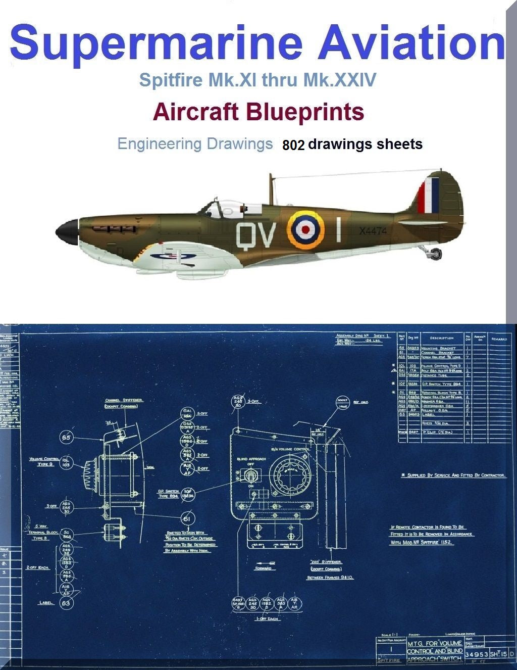 Supermarine Spitfire Mk.XI thru Mk.XXIV Aircraft Blueprints Engineering Drawings - Download