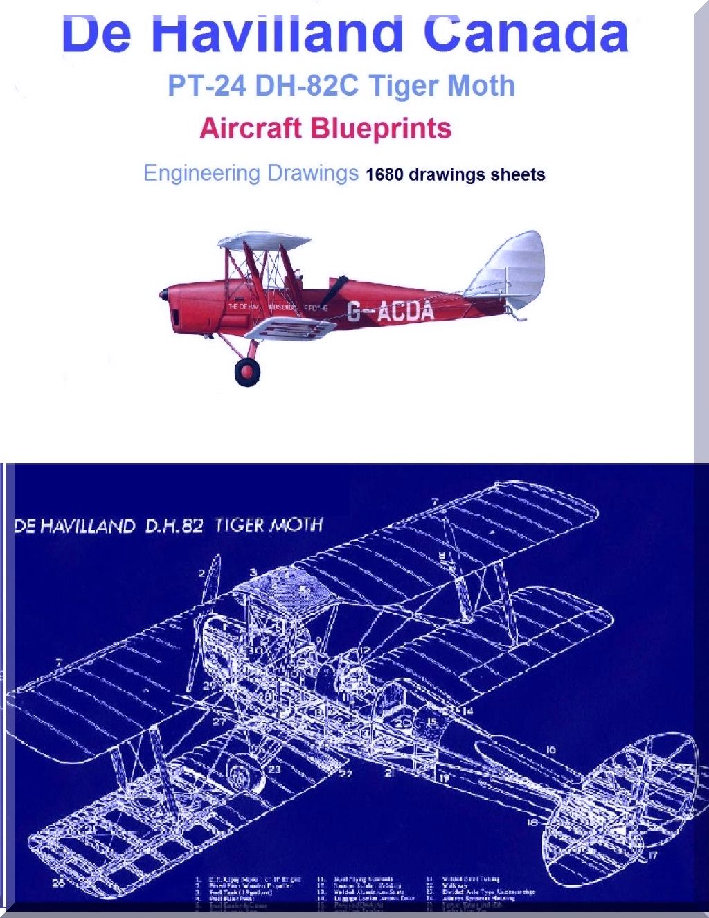 De Havilland PT-24 DH-82C Tiger Moth Aircraft Blueprints - Download
