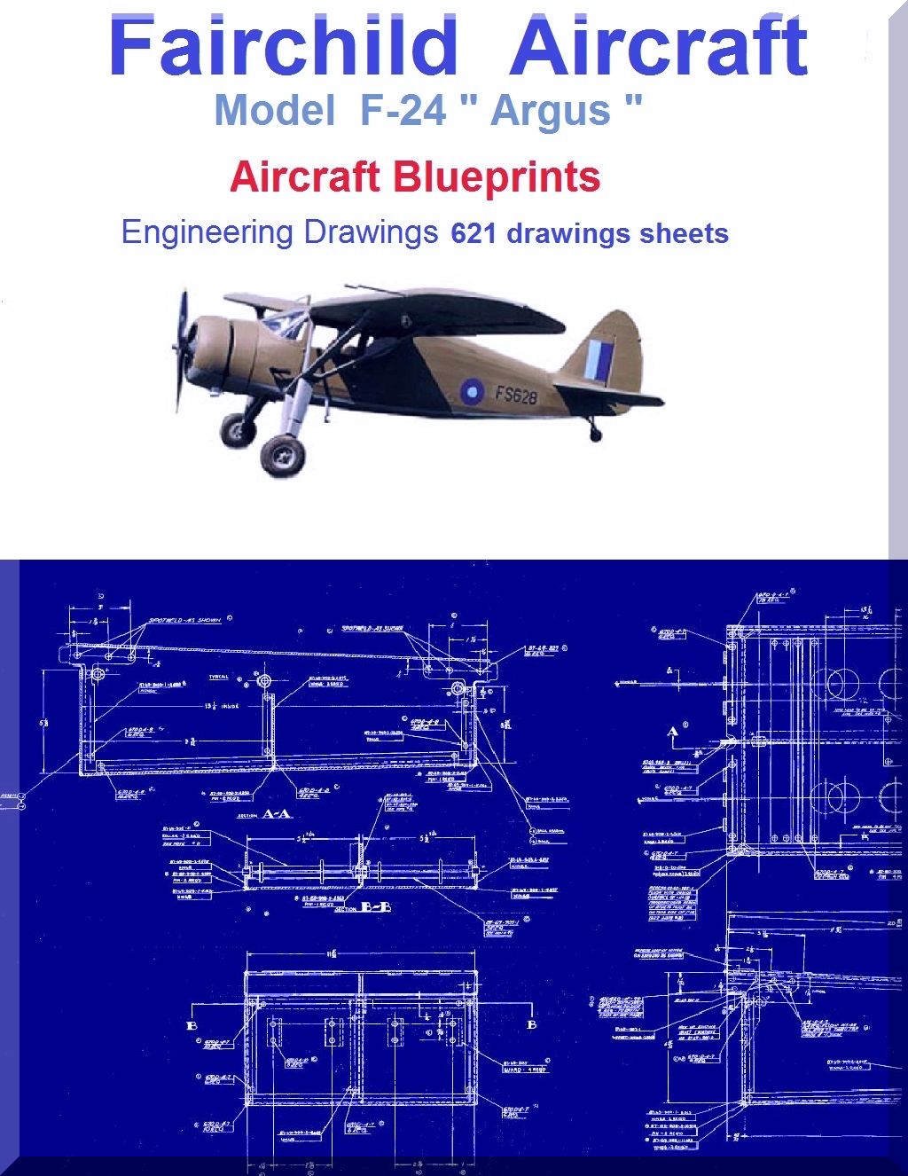 Fairchild F-24 " Argus " Aircraft Blueprints Engineering Drawings - Download
