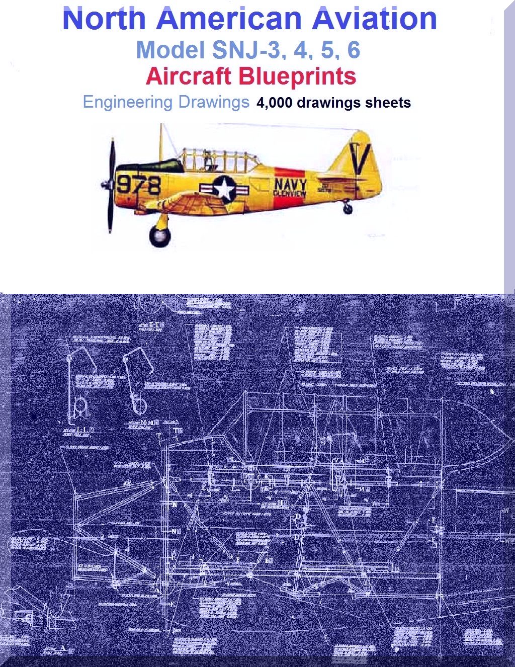 North American Aviation SNJ-3,4,5,6 Aircraft Blueprints Engineering Drawings - Download