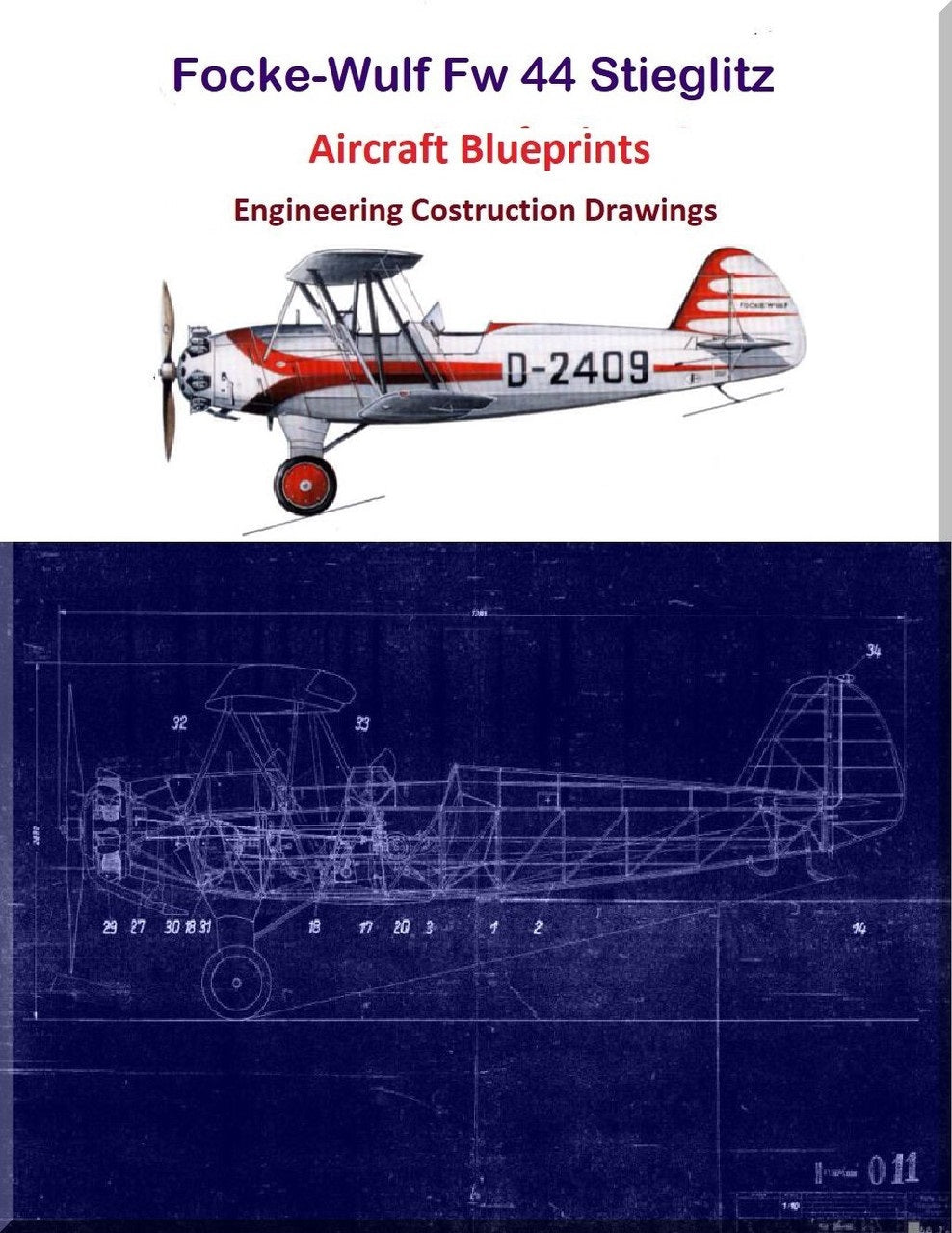 Foke Wulf Fw44 " Stiegliz" Aircraft Blueprints Engineering Construction Drawings -r Download