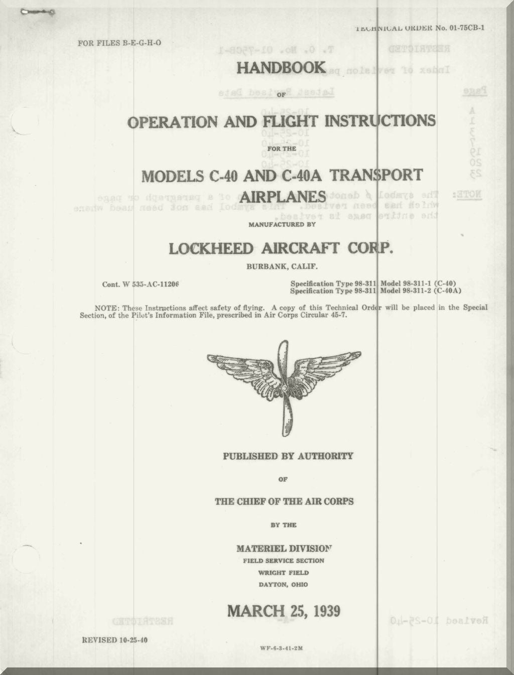 Lockheed L-10 Electra & L-12/C-40 Electra Junior Comprehensive Manuals Collection