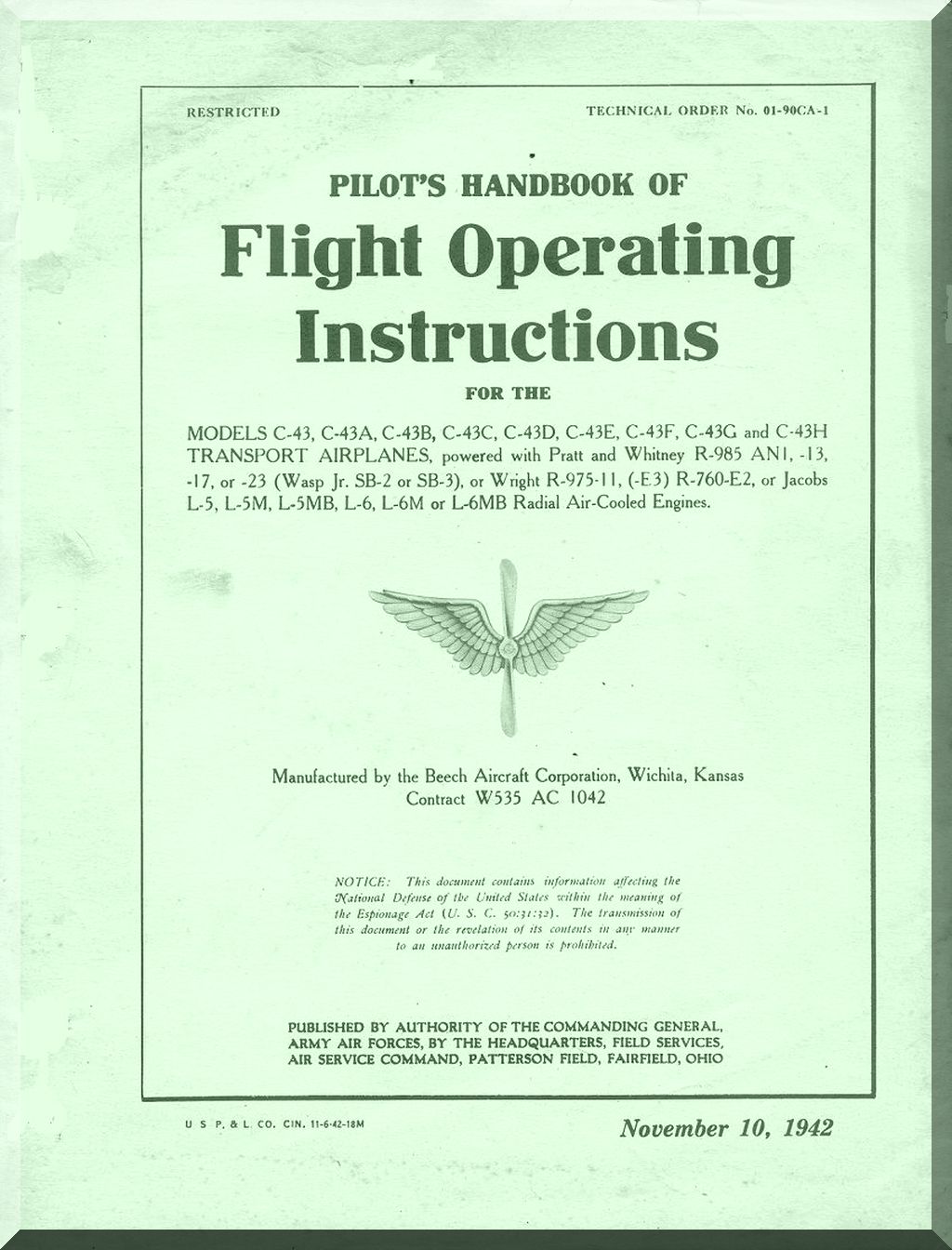 Beechcraft  17 / JB Stagger Wing / C-43 Traveller Aircraft Aeroplane Manuals Bundle - Download -