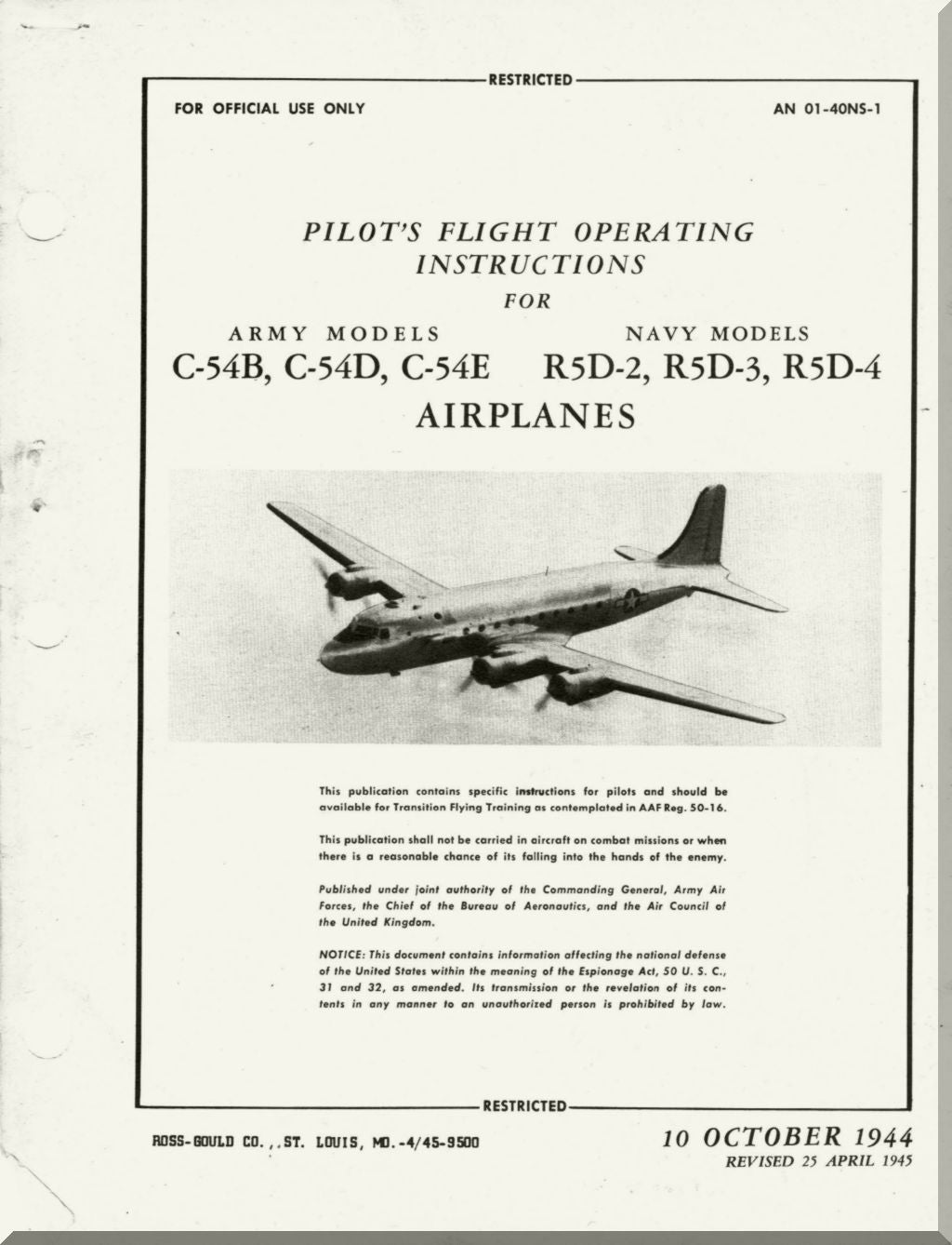 Douglas C-54 / R5D / DC-4 Skymaster Aircraft Manuals Collection