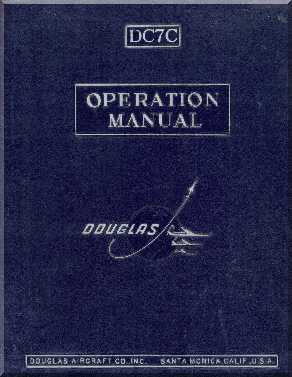 Operation manual for Douglas DC7C aircraft on a dark blue background